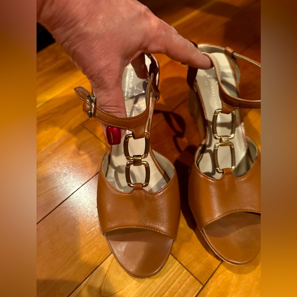 Leather AGL Sandals with Gold Accent Size 39